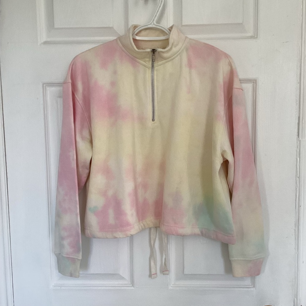 🛍️5/💲20🛍️ DARI Tie-Dye Half-Zip Cropped Sweatshirt